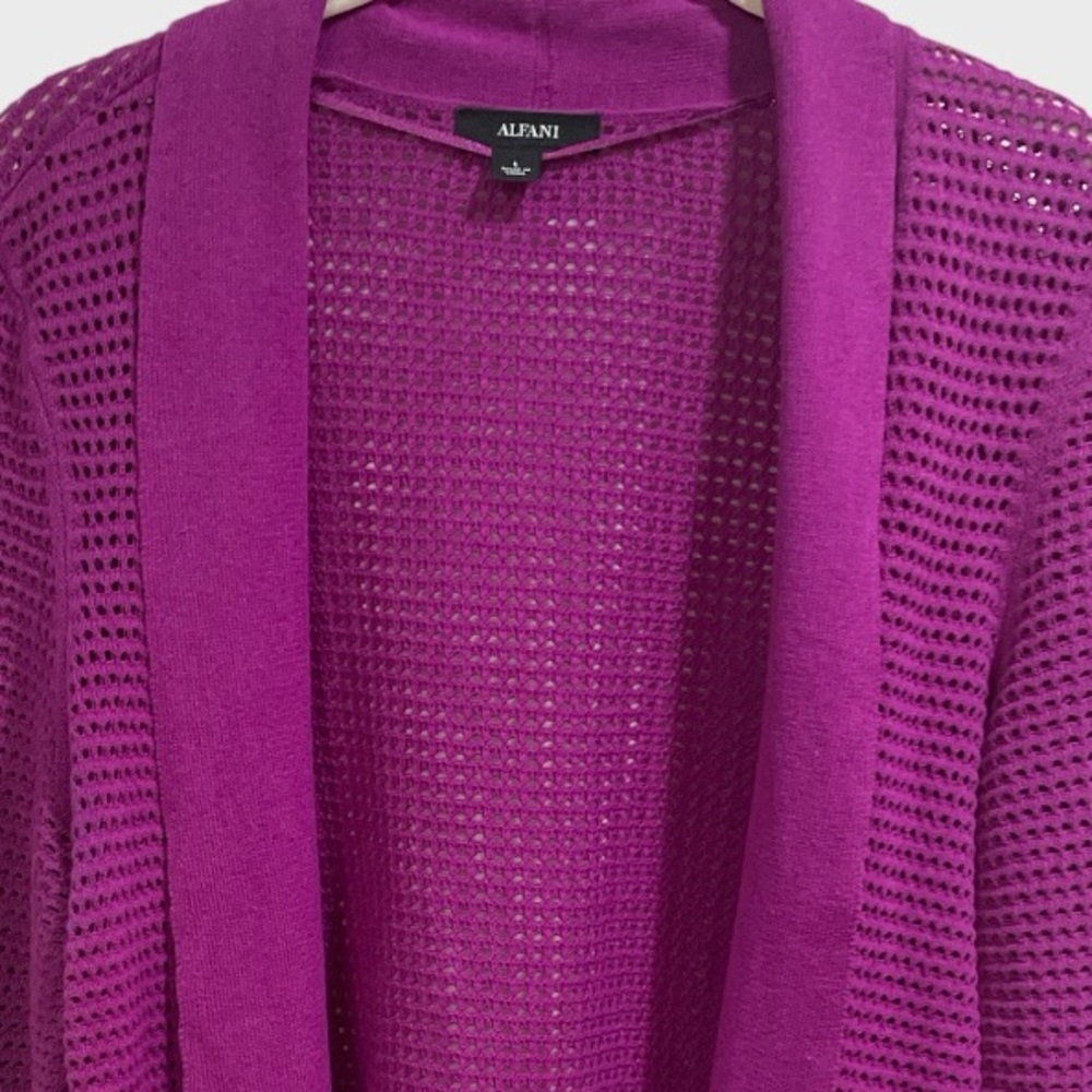 Alfani Fuchsia Open Knit Linen Blend Cardigan Size Large ( NWOT) - Picture 6 of 11